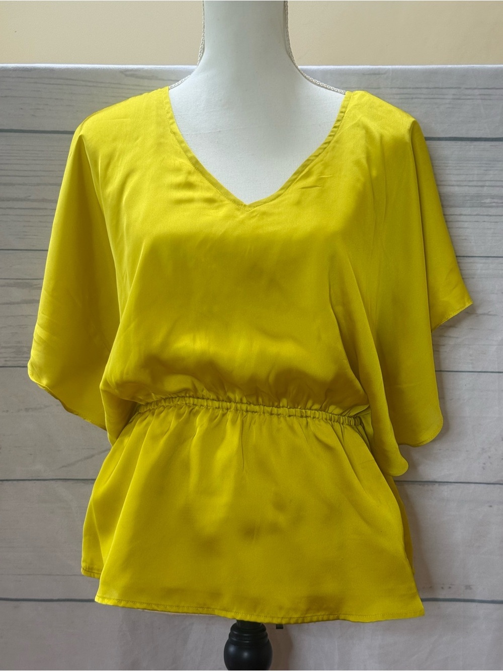 Jennifer Lopez Bright Yellow Satin V-Neck Peplum Blouse